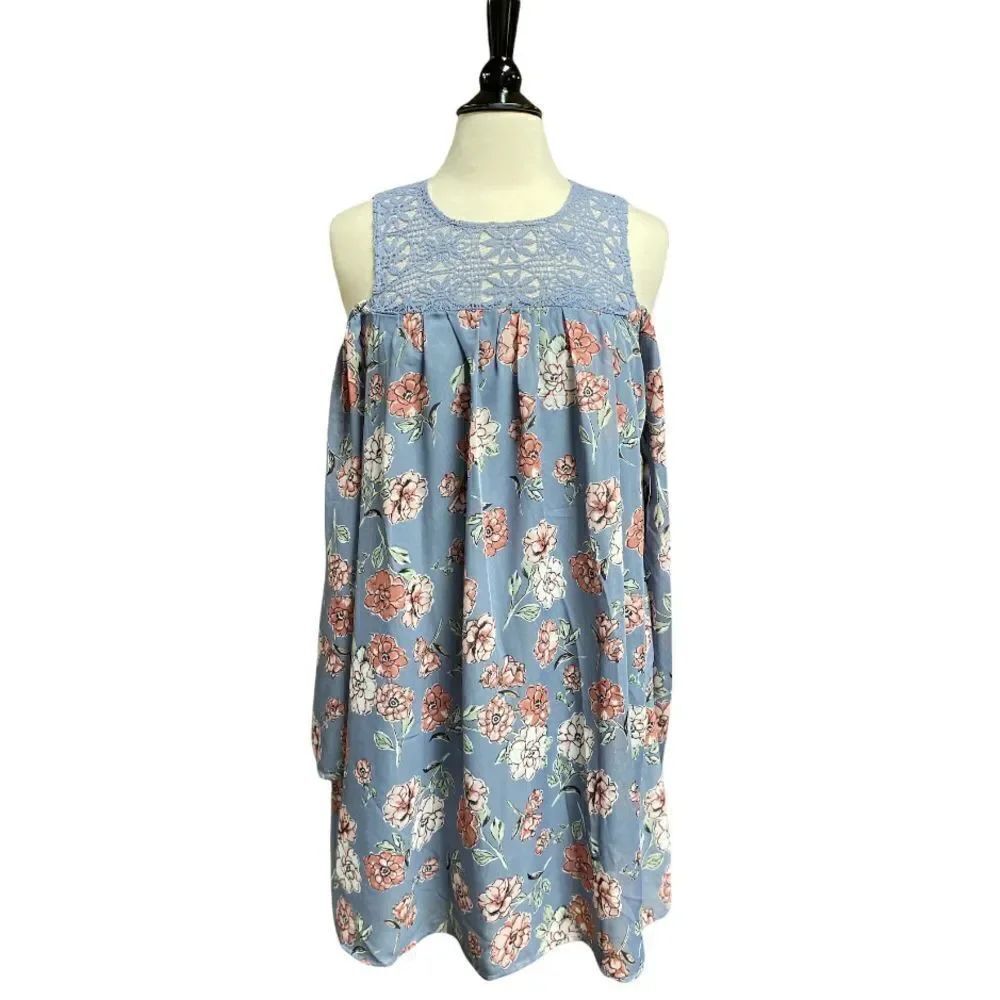 Bebop Periwinkle Floral long Sleeve Cold Shoulder Dress NWT